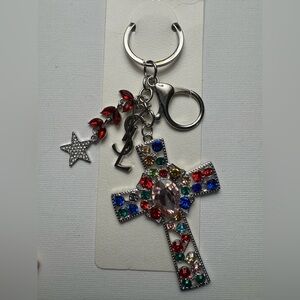 New Silver gem cross keychain